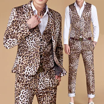 Мужской гладкий бархатный леопардовый тонкий костюм 3 шт. Комплект Куртка Жилет Брюки Высокое качество Банкетная мода Роскошные блейзеры Пальто Брюки
