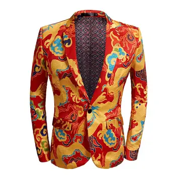 Мужской повседневный бутик Китайский стиль Красный принт дракона Пиджак Пиджаки Мужская одежда с принтом граффити Летнее пальто