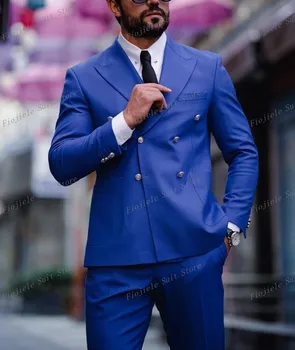 Мужчины Королевский Синий Деловой Костюм Жених Жених Смокинги Свадебная Вечеринка Официальное Событие 2 Шт. Комплект Куртка И Брюки A26