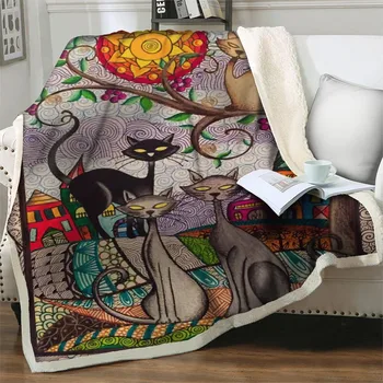 Мультяшный кот 3D-печатное одеяло Плюшевые одеяла для кроватей Диван Детский красочный домашний текстиль Легкая стирка Мягкое теплое одеяло для ворса