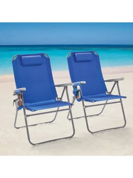  Набор из 2 опор Откидной 4-позиционный большой пляжный стул, синий
