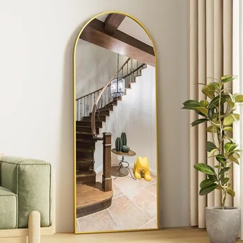 Напольное зеркало Золотое зеркало в полный рост, отдельно стоящее, с тонкой алюминиевой рамой, висящей или опирающейся, настенное для спальни