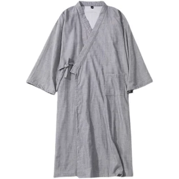 Новый японский хлопок пара ночная рубашка домашнее платье юката тонкое кимоно чайное платье простой однотонный халат лето