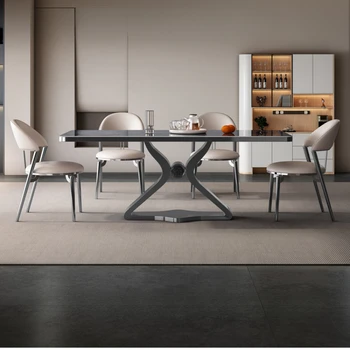  обеденный стол в итальянском стиле, комбинация стульев, современный упакованный простой прямоугольный обеденный стол из нержавеющей стали для домашнего использования
