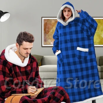 Оверсайз Толстовка с рукавами Зимнее теплое флисовое одеяло Толстовка Женщины Мужчины Пуловер Гигантское одеяло для телевизора Кемпинговые одеяла