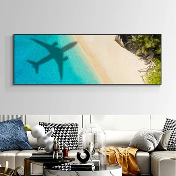 пейзаж самолет тень тропический пляж океан лес холст живопись плакаты и принты настенное искусство картины домашний декор без рамки