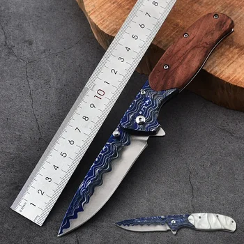 Персонализированный и модный складной нож из нержавеющей стали, цветная деревянная ручка, открытый нож, открытый нож для самообороны, портативный