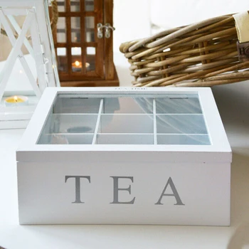  Последние 4-9 отделений Бамбуковая чайная коробка Держатель для хранения кофе и чая Органайзер для кухонных шкафов Домашние держатели для чайных украшений