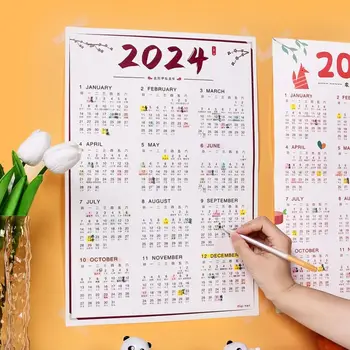 Простой новогодний календарь на 2024 год Бумага Эффективное изучение Рабочий план Мультяшный дизайн A3 A4 Списки дел