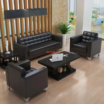 Простой офисный диван Современная приемная и бизнес Трехместный одноместный диван Офисный чайный столик Комбинированная домашняя мебель