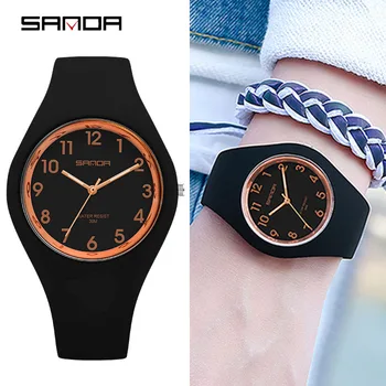 Простой стиль Черные часы для мужчин Модные водонепроницаемые кварцевые наручные часы Женские повседневные силиконовые спортивные часы