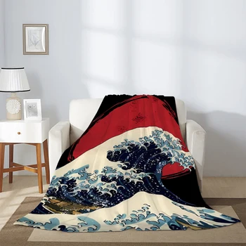 Пушистые мягкие одеяла для декоративного диванного одеяла Японские волны Двуспальная кровать Одеяла и пледы Пушистый плед Летнее одеяло Аниме