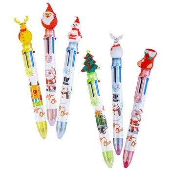 Рождественские многоцветные ручки 6 шт. выдвижные шариковые ручки 6-в-1 цветная ручка для письма тонкие ручки рождественская вечеринка