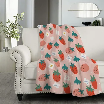 Розовое клубничное фланелевое одеяло Супер мягкое легкое для дивана Диван Кресло Диван Кресло, Уютное одеяло для кровати для детей Взрослые Подарки