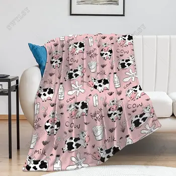 Симпатичное одеяло с рисунком молочной коровы Теплый уютный фланелевый флис Легкий плюшевый для гостиной Спальня Диван Диван