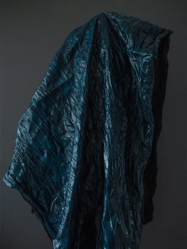  синий масляный воск кожаная ткань плиссированная градиентная креативная панк-пальто профиль дизайнерская ткань