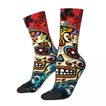 Сумасшедший носок для мужчин Мексиканский череп Сахарный череп День мертвых Dias De Los Muertos Хип-хоп Harajuku Boys Crew Sock Повседневный подарок