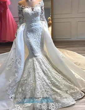 съемное свадебное платье русалки со шлейфом для женщин с длинным рукавом из тюля из бисера с изысканными свадебными платьями 2023