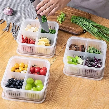 Холодильник Коробка для хранения свежести Пластиковая коробка для хранения Контейнер для слива фруктов и овощей Кухонный гаджет Коробка с зеленым луком