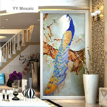 Хрустальное стекло мозаичная плитка павлин живопись ручной работы фреска для входа в гостиную украшение фона высокого класса индивидуальное искусство