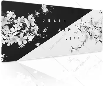 Черно-белый коврик для мыши с цветущей вишней Sakura Death Life Настольный коврик с нескользящей резиновой основой с прошитым краем для ноутбука 31,5×11,8 дюйма